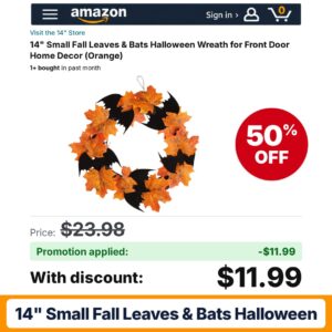 14" Small Fall Leaves & Bats Halloween Amazon promo code OUGEL8OE – 50% off