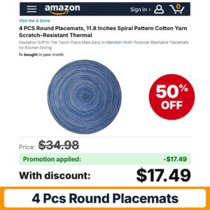 4 PCS Round Placemats Amazon promo code B003J80N – 50% off