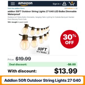 addlon 50FT Outdoor String Lights 27 G40 – 30% off