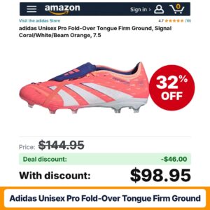 adidas Unisex Pro Fold-Over Tongue Firm Ground – 32% off