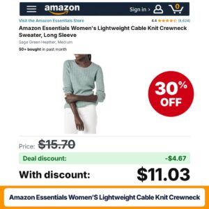 Amazon Essentials Women's Lightweight Cable Knit Crewneck – 30% off