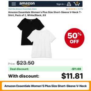 Amazon Essentials Women's Plus Size Short-Sleeve V-Neck – 50% off