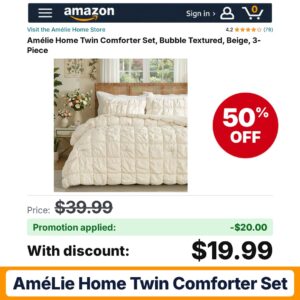 Amélie Home Twin Comforter Set Beige Amazon promo code FRTTL4E1 – 50% off