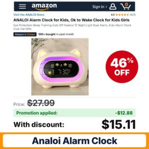ANALOI Alarm Clock Amazon promo code WWAVMGS2 – 46% off