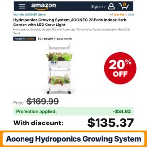AOONEG Hydroponics Growing System Amazon promo code 9INZ35FM – 16% off
