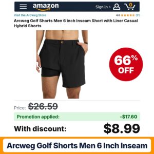 Arcweg Golf Shorts Men 6 inch Inseam Amazon promo code IY0BGQLB – 66% off
