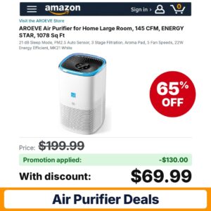 AROEVE Air Purifier Amazon promo code HJBCUZW0 – 65% off
