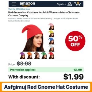 ASFGIMUJ Red Gnome Hat Costume Amazon promo code 859LZK3Z – 50% off