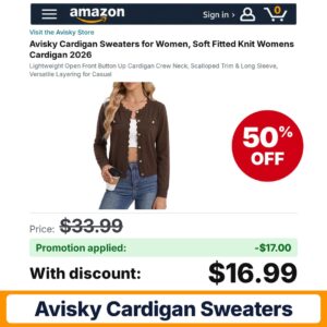 Avisky Cardigan Sweaters Amazon promo code 5B3KYNWO – 50% off