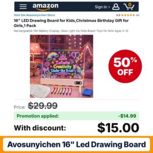 Avosunyichen 16" LED Drawing Board Amazon promo code OZFTRLZL – 50% off