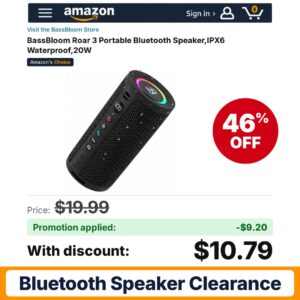 BassBloom Roar 3 Portable Bluetooth Speaker Amazon promo code 6ZYI04DH – 46% off