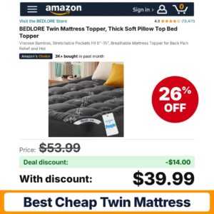 BEDLORE Twin Mattress Topper – 26% off