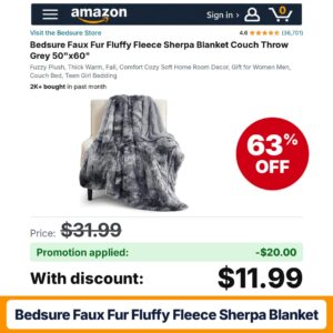 Bedsure Faux Fur Fluffy Fleece Sherpa Blanket Amazon promo code MR0UY6XL – 63% off