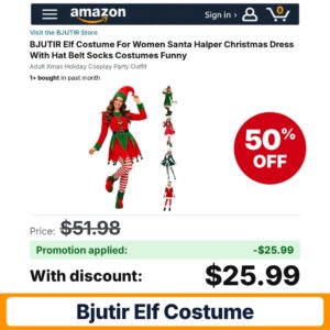 BJUTIR Elf Costume Amazon promo code 6KGABUYD – 50% off