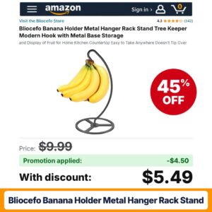 Bliocefo Banana Holder Metal Hanger Rack Stand Amazon promo code L42N3SL3 – 45% off