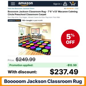 Booooom Jackson Classroom Rug 7'6''x13' Amazon promo code WQROLYW2 – 5% off