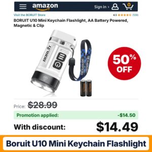 BORUIT U10 Mini Keychain Flashlight Amazon promo code SQ93SCGU – 50% off