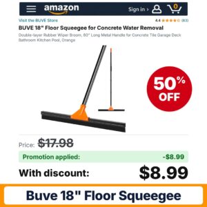 BUVE 18" Floor Squeegee Amazon promo code B65TAI9F – 50% off