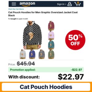 Cat Pouch Hoodies Amazon promo code 3KKFI6XE – 50% off