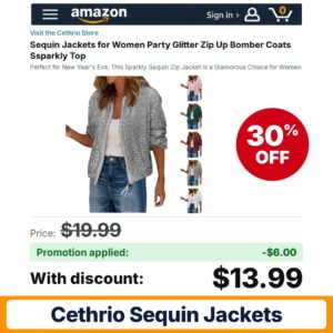 Cethrio Sequin Jackets Amazon promo code A9RD2W2F – 30% off
