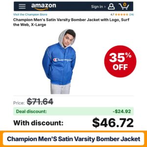 Champion Men's Satin Varsity Bomber Jacket – 35% off