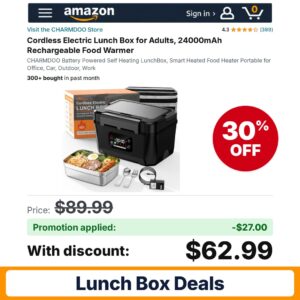 CHARMDOO Cordless Electric Lunch Box Amazon promo code 9RAUDR5F – 30% off