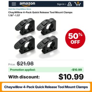 ChayWillow 4-Pack Quick Release Tool Mount Clamps Amazon promo code 55P7F8AH – 50% off