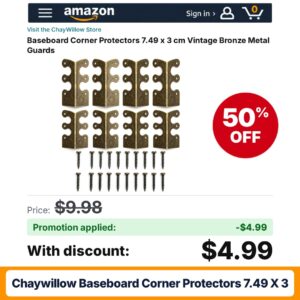 ChayWillow Baseboard Corner Protectors 7.49 x 3 Amazon promo code 3OEQNWH5 – 50% off