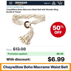 ChayWillow Boho Macrame Waist Belt Amazon promo code 2FL76M3I – 50% off