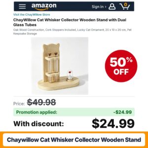 ChayWillow Cat Whisker Collector Wooden Stand Amazon promo code N6YXFYIT – 50% off