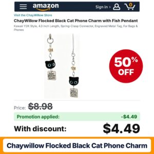 ChayWillow Flocked Black Cat Phone Charm Amazon promo code JAIBS6IU – 50% off