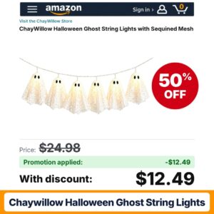 ChayWillow Halloween Ghost String Lights Amazon promo code JIY0LZIU – 50% off