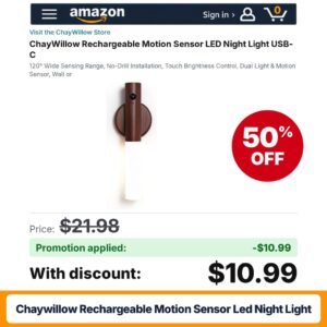 ChayWillow Rechargeable Motion Sensor LED Night Light Amazon promo code JUNN9QST – 50% off