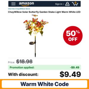 ChayWillow Solar Butterfly Garden Stake Light Warm Amazon promo code LXXXHAR2 – 50% off