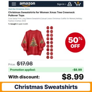 Christmas Sweatshirts Amazon promo code L72OMDGS – 50% off