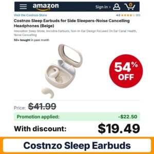 Costnzo Sleep Earbuds Beige Amazon promo code CCDE4MOH – 54% off