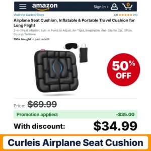 Curleis Airplane Seat Cushion Amazon promo code S5G0C0WV – 50% off