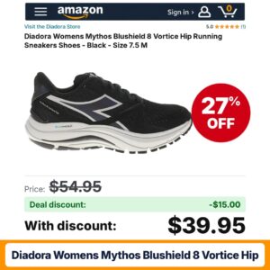 Diadora Womens Mythos Blushield 8 Vortice Hip Black – 27% off