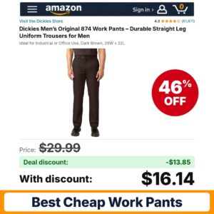 Dickies Men’s Original 874 Work Pants – 46% off