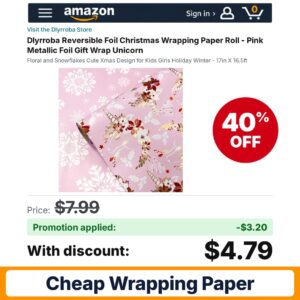 Dlyrroba Reversible Foil Christmas Wrapping Paper Roll Amazon promo code A1PRF4VT – 40% off