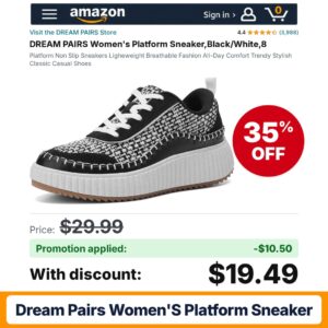 DREAM PAIRS Women's Platform Sneaker Amazon promo code 18XT8E2U – 35% off
