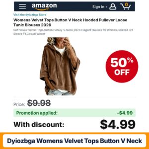 dyiozbga Womens Velvet Tops Button V Neck Amazon promo code BP275EQT – 50% off