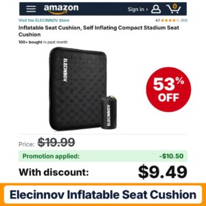 ELECINNOV Inflatable Seat Cushion Black Amazon promo code W4OOIZOA – 53% off