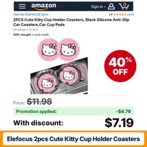 ELEFOCUS 2PCS Cute Kitty Cup Holder Coasters Amazon promo code 6VYJSZM8 – 40% off