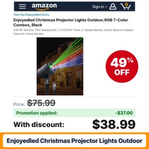 Enjoyedled Christmas Projector Lights Outdoor 4-Speed Amazon promo code I8HVTY2Y – 49% off