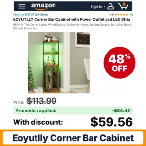 EOYUTLLY Corner Bar Cabinet Amazon promo code YU8RVCTI – 48% off