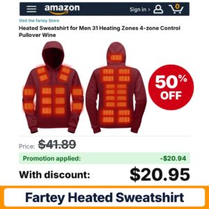 fartey Heated Sweatshirt 4-zone Amazon promo code DVPW7799 – 50% off