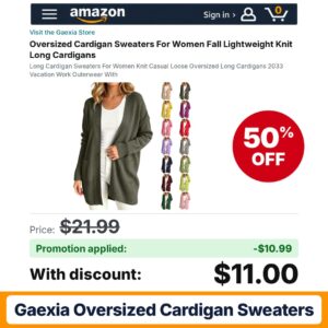 Gaexia Oversized Cardigan Sweaters Amazon promo code 1RABCDEF – 50% off
