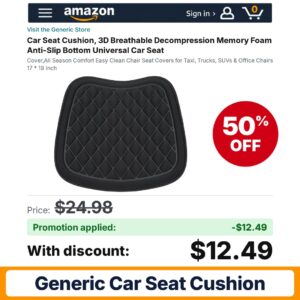 Generic Car Seat Cushion Amazon promo code SWMH47SB – 50% off