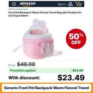 Generic Front Pet Backpack Warm Flannel Travel Amazon promo code AXM66UU3 – 50% off